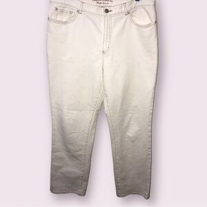 𝅺LAUREN Ralph Lauren Womens Cotton Straight Leg Zip Up Ivory Jeans Size 14